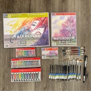 42 Holbein HWC Holbein Watercolor Paints with Paintbrushes + Watercolor Pads
